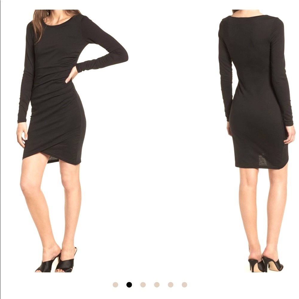 Leith ruched long sleeve black dress size s